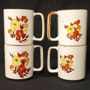 4 Vintage Casualstone Floral Mugs 1960s